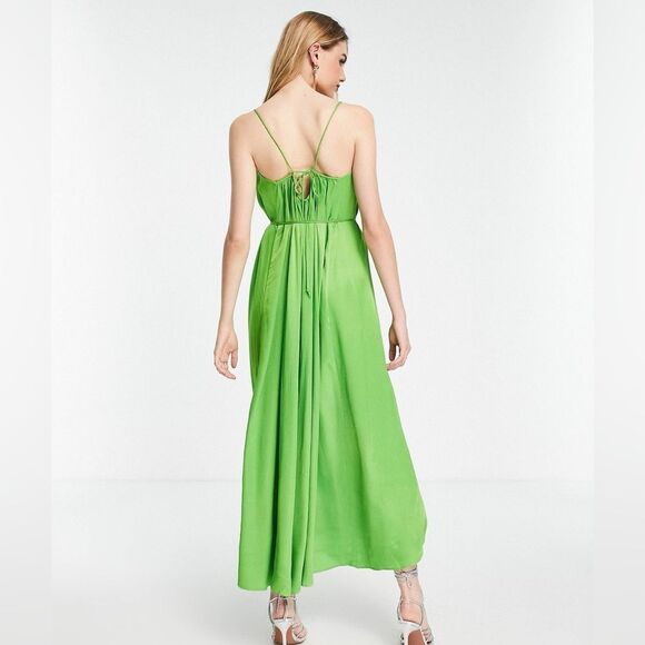 & Other Stories Lime Green Satin Maxi Dress – Size 4 - Picture 3 of 6